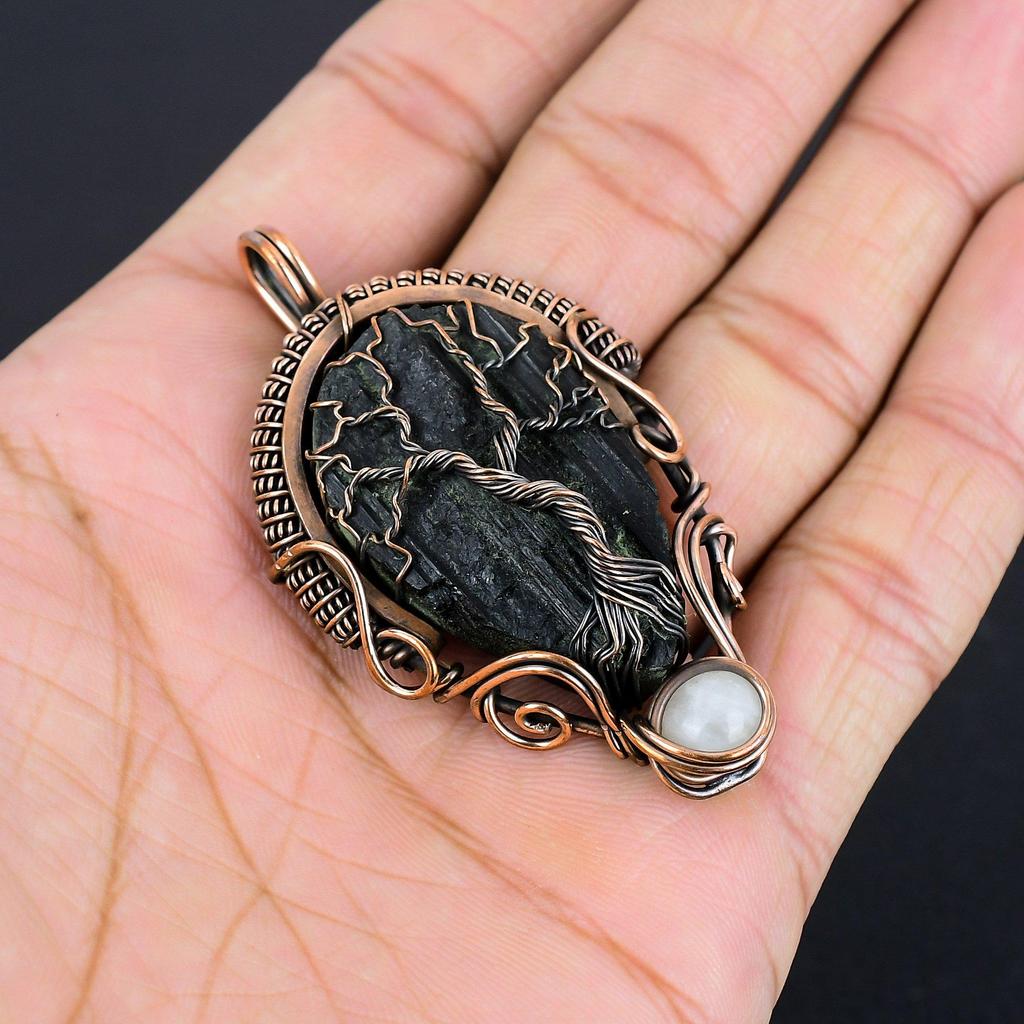 Rough Black Tourmaline Gemstone Pendant 999 Copper Wire Wrapped Jewelry, Handmade Antique Pendant Jewelry, Gift For Mother
