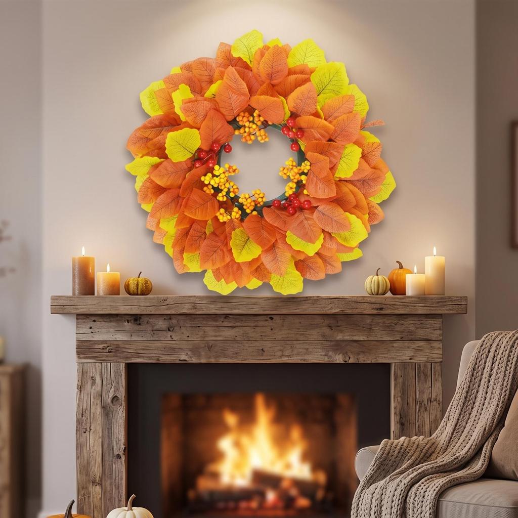 Fall Wreath with Berries Faux Full for Front Door, Entryway, Thanksgiving