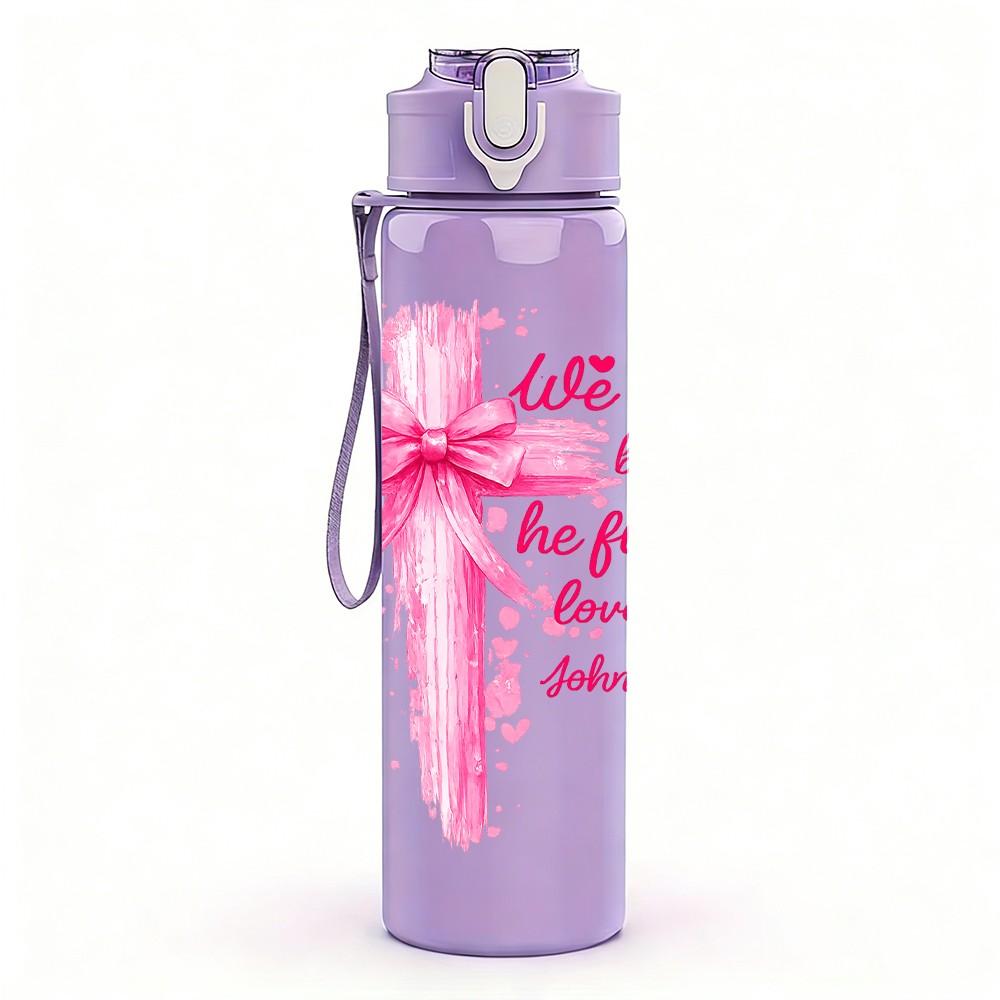 1PC Pink Gift Bow Love Text Art Print 750ml Color Plastic Sports Water Bottle Leakproof Flip Straw Lid Suitable for Sports Office Home Use