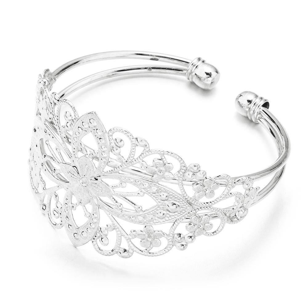 High Quality Copper Bangle Exquisite Flower Filigree Hollow Opening Bracelets For DIY Jewelry Making Bracelet Gifts Accessories