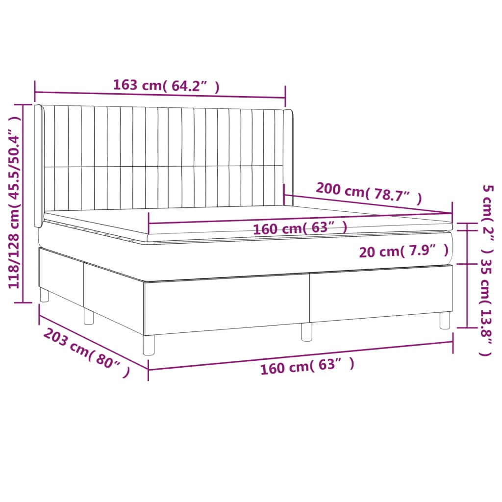 Box Spring Bed with Mattress Dark Brown 160 x 200 cm Fabric
