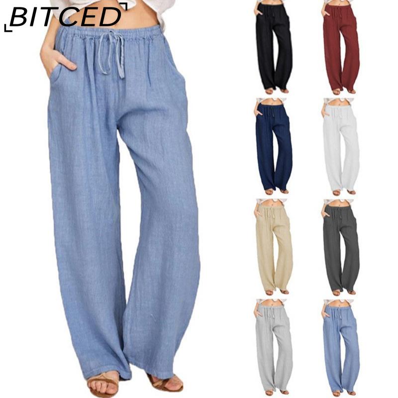 BITCED 10Color Women's Fashion Casual Solid Color Print Pants & Capris