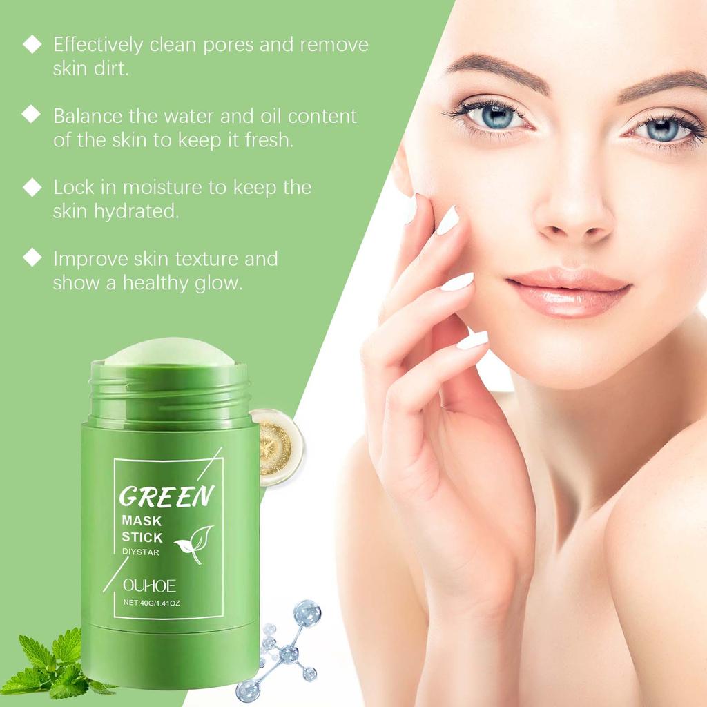 40g Maschera Solida al Tè Verde Rimuovi Punti Neri Pulisce i Pori Stick Imperfezioni Facciali Punti Neri Restringe Pulizia Viso Maschera Idratante