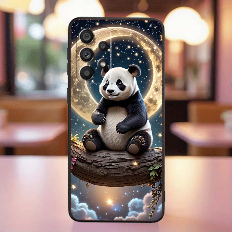 Cartoon Anime Panda Cute For Samsung A41 A35 A34 A33 A32 A25 A24 A23 A21s A06 A05 A04 A03 Note 10 20 Ultra 5G Black Phone Case