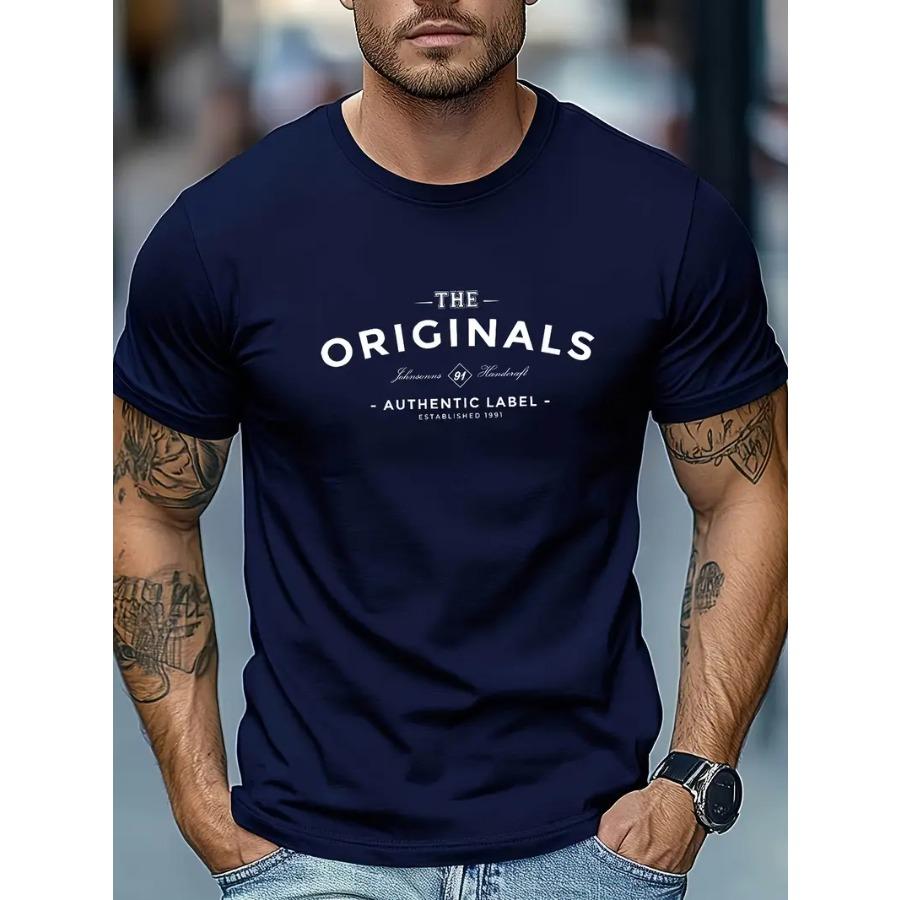 

Мужская летняя повседневная футболка из 100% полиэстера - мягкая дышащая футболка с круглым вырезом и коротким рукавом с принтом The Originals S темно-синий