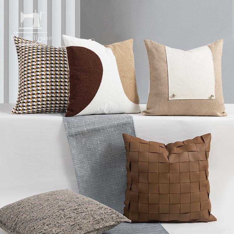 Almohada de cuero de punto nórdico, funda de cojín decorativa para el hogar, funda de almohada decorativa, almohadas decorativas para sala de estar, 45x45cm