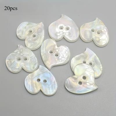 20 Bottoni a Forma di Cuore con Doppio Foro - Resina Bianca Lucida Perfetti per Decorazioni di Maglioni e Camicie Artigianato Fai-da-Te e Materiali per Cucito.
