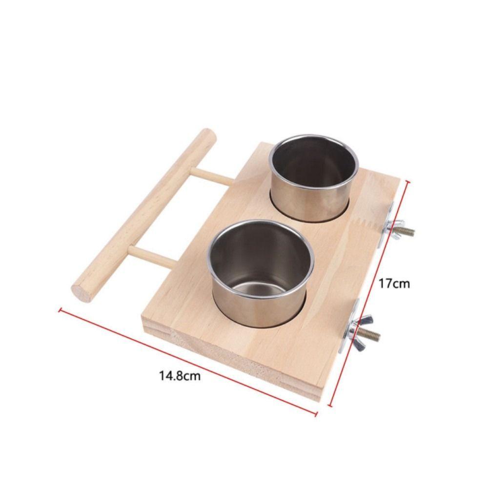 Stainless Steel Pet  Bowls Wooden Food Dishes Gift Bird Food Cups
