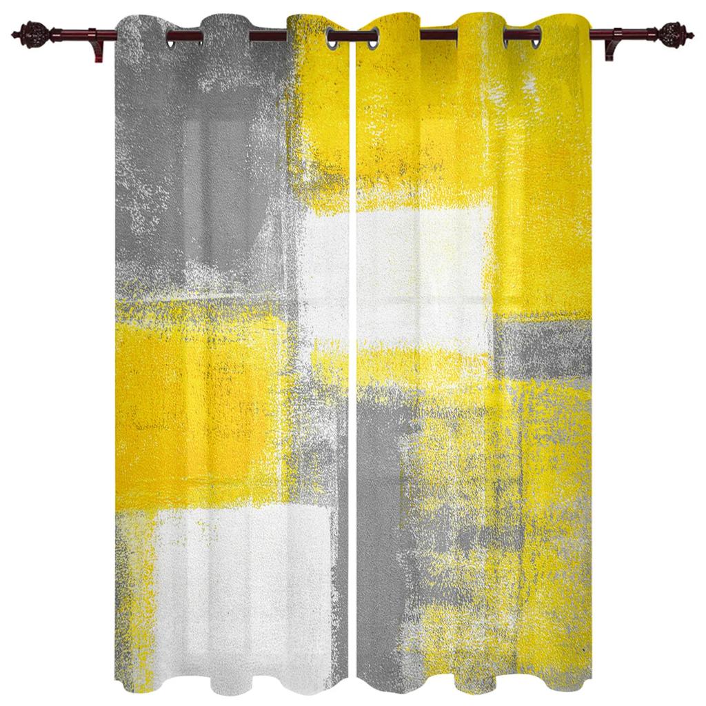 Oil Painting Abstract Geometric Yellow Gray Curtains Bedroom Living Room Drapes Kitchen Kid Window Curtain Home Decor Polyester Washable Area Ready