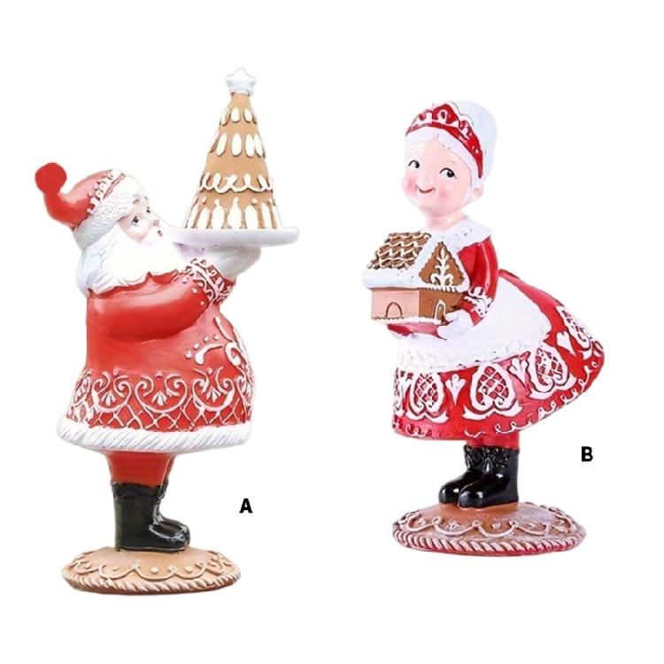 Creative Gingerbreads Santa Couple Christmas Sculptures Resins Tabletop Accent Ornament for Holiday Parties Celebration