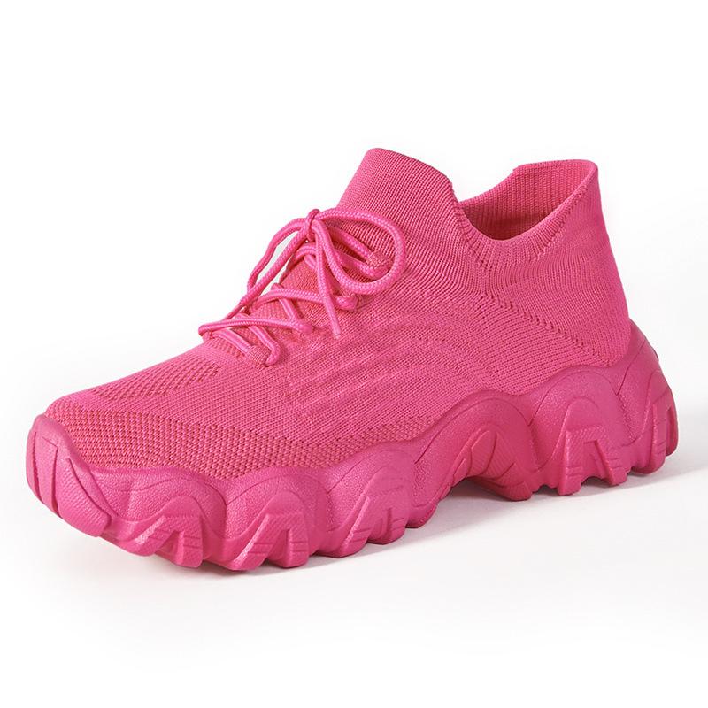 Shoes women's new shoes lace-up fly-woven socks shoes fashionable breathable casual shoes thick-soled heightening women's shoes