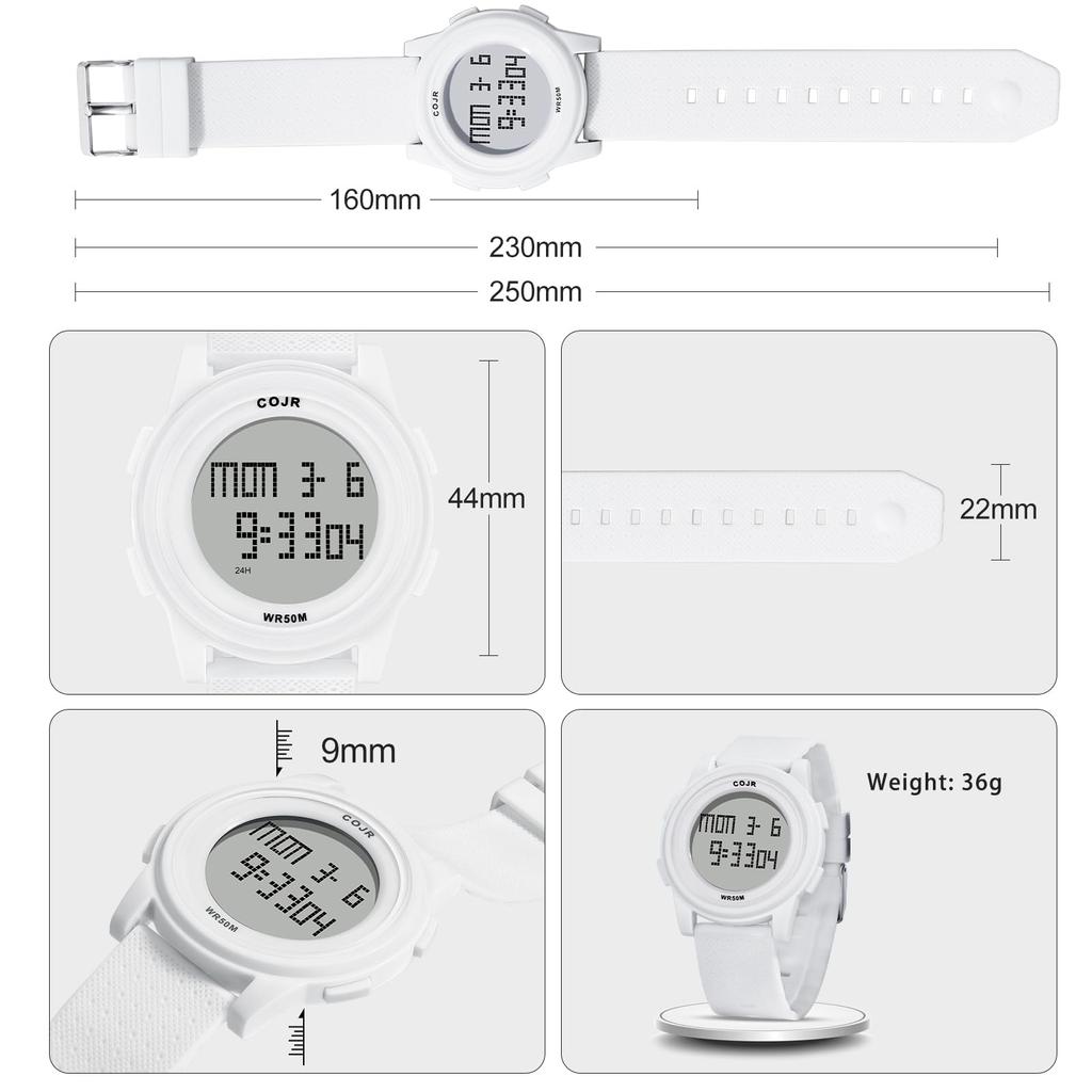 [COJR] Digitální běžecké hodinky, ultra tenké hodinky, vodotěsné 5 ATM, multifunkční náramkové hodinky, pánské sportovní hodinky, datum, den v týdnu, budík,