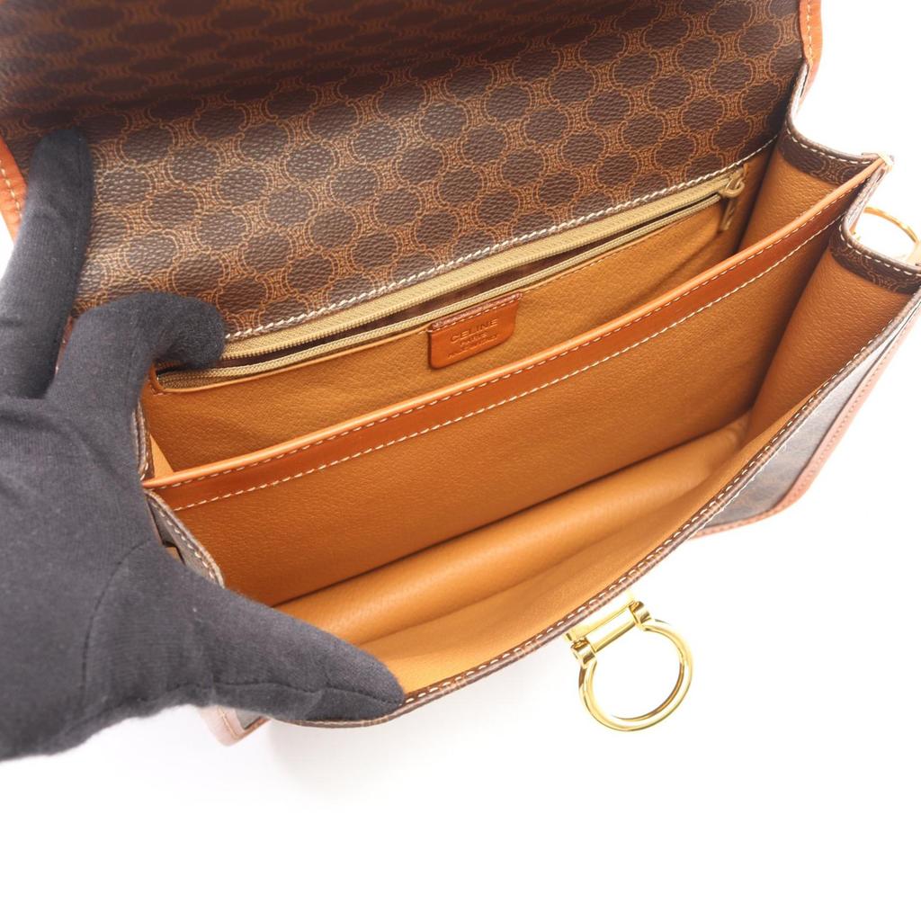 Used CELINE Macadam Shoulder Bag PVC Coated Canvas Leather Brown Used Women