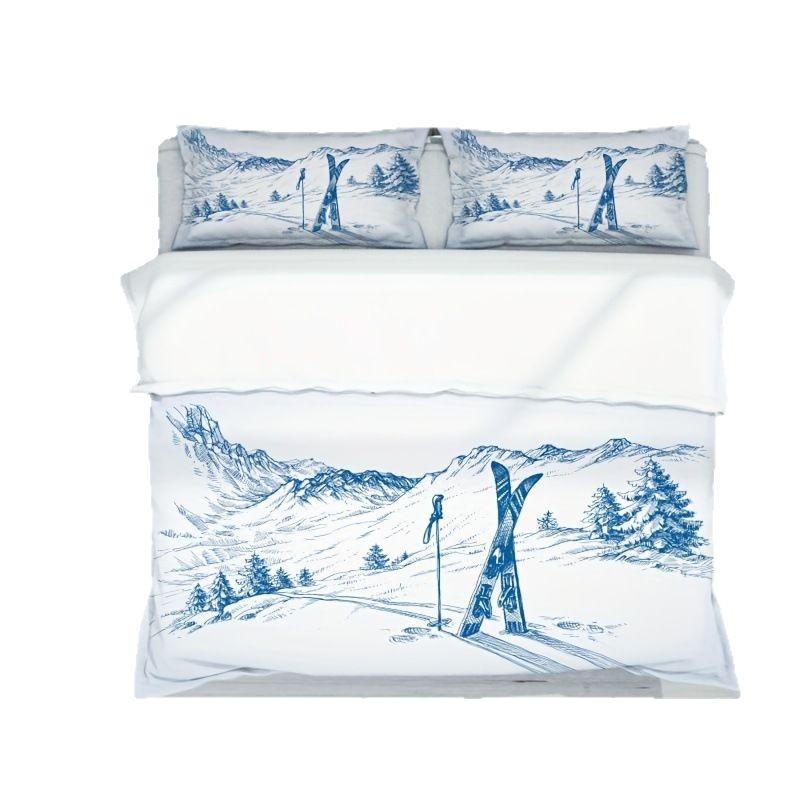 Ski Duvet Set Extreme Sports Themed Bedding Set Adult Youth Snow Mountain Printing Three-Piece Set