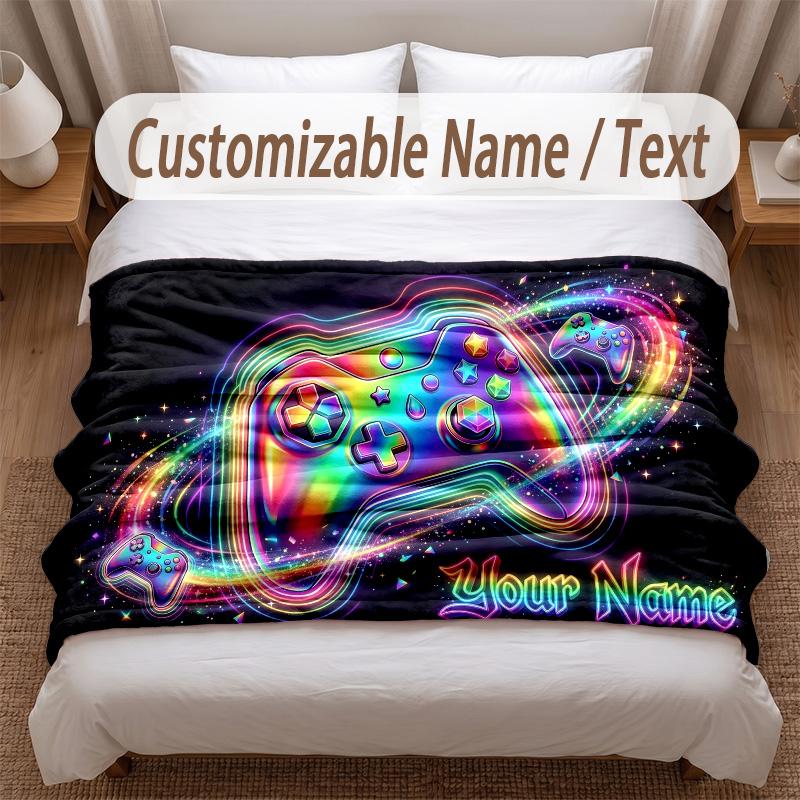 Neon Abstract Theme Soft Blanket Personalized Custom Name Text Print Warm Blanket Home Sofa Bedroom Decor