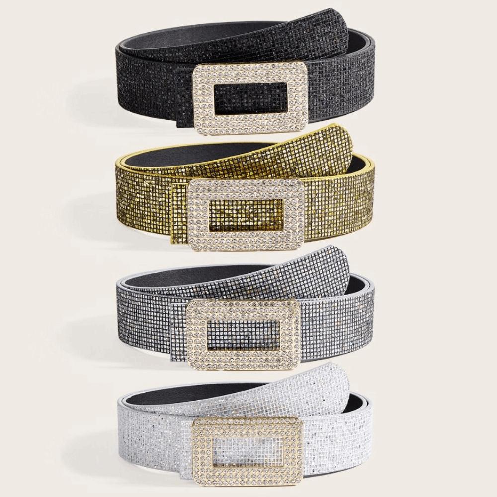 Punk PU Leather Wide Waistband Rhinestone Square Buckle Y2K Girl Waistband Sequin Belt  Party