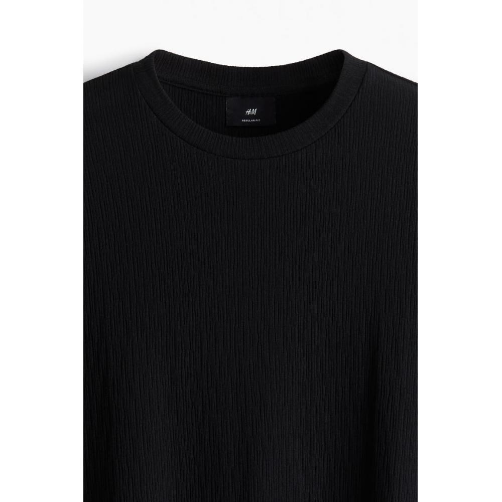 H M TexTured T sHirT Regular fiT Black
