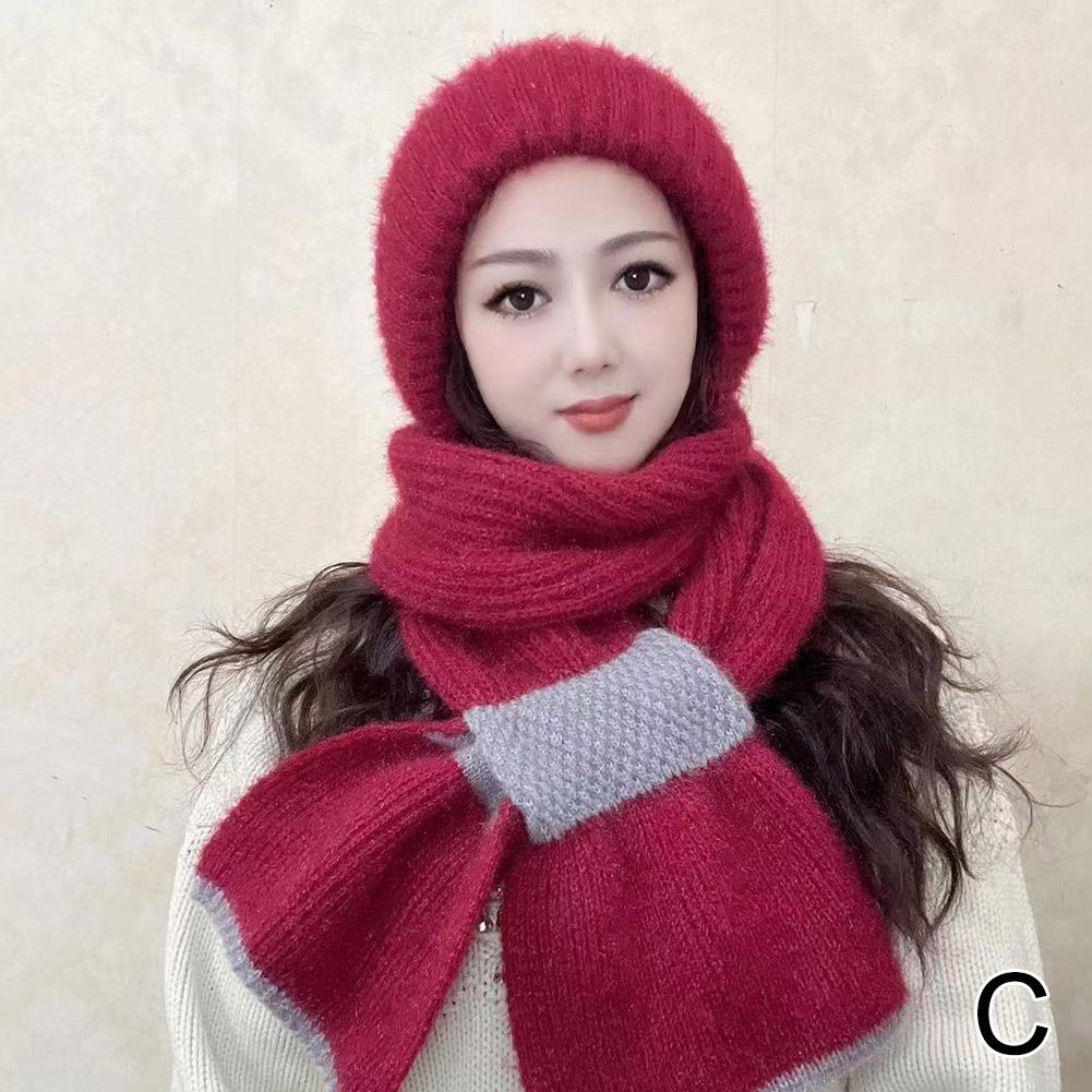 

Outdoor Warm Balaclava Hat Scarf Set Autumn Winter Hooded Scarf Women Trendy Warm Cloak Knitted Earflap Hat