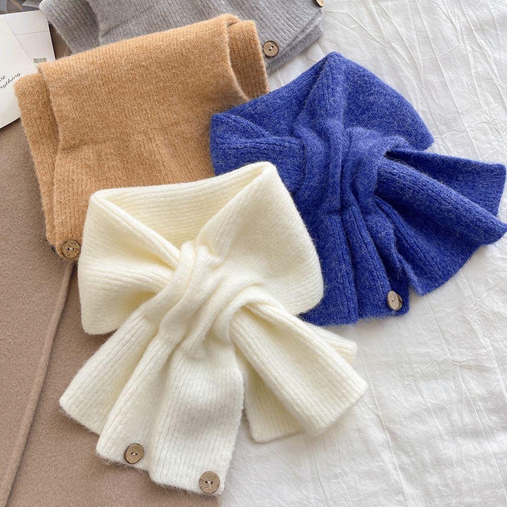 Solid Color Neck Scarf Knitted Neckerchief Wrap Winter Warm Neck Warmer  Women