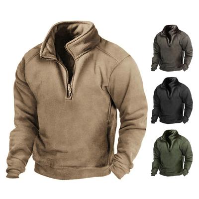 Effen kleur sweatshirt Opstaande kraag Rits Halve sluiting Pullover Lange mouw Winddicht Warme buitenjacht