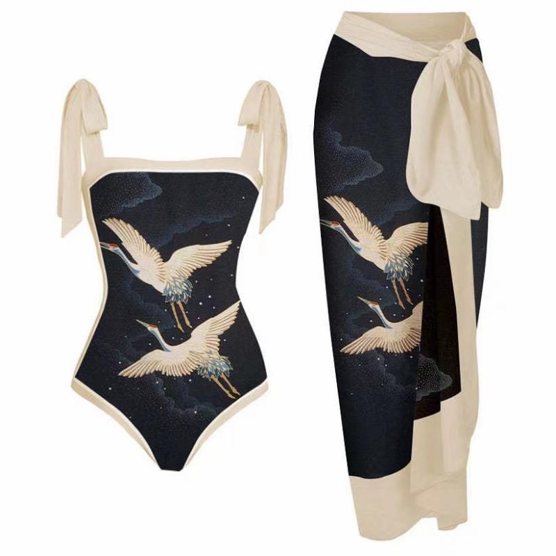 2024 European & American One-Shoulder Backless Maxi Bikini Dress with Sun Protection
