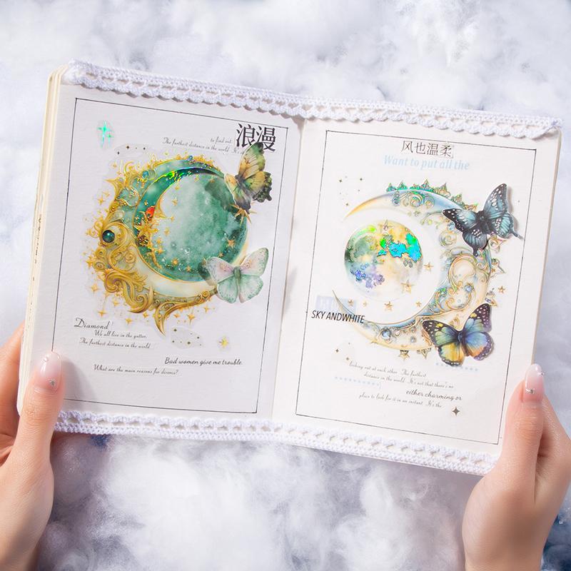 6 pcs/pack Colours Moon series Stickers aesthetic Decorative DIY Diary Album Scrapbooking material Junk Journal Supplies