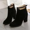 Fashion Woman Suede High Heel Ankle Boots British Style Fashion Thick Heel Pointed Back Zipper Boots Women Square Heeled Short Booties