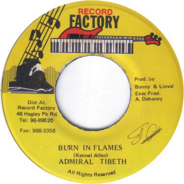 

7inch Record ADMIRAL TIBET Burn In Flames NONE Record Factory Jamaica Reggae Ska Dub Used