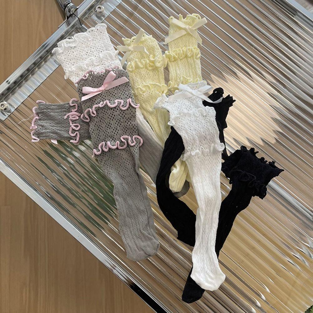 

Lace Sweet Gauze Ruffles Transparent Y2K Korean Style Socks Bow Silk Hosiery Women Thin Socks белый