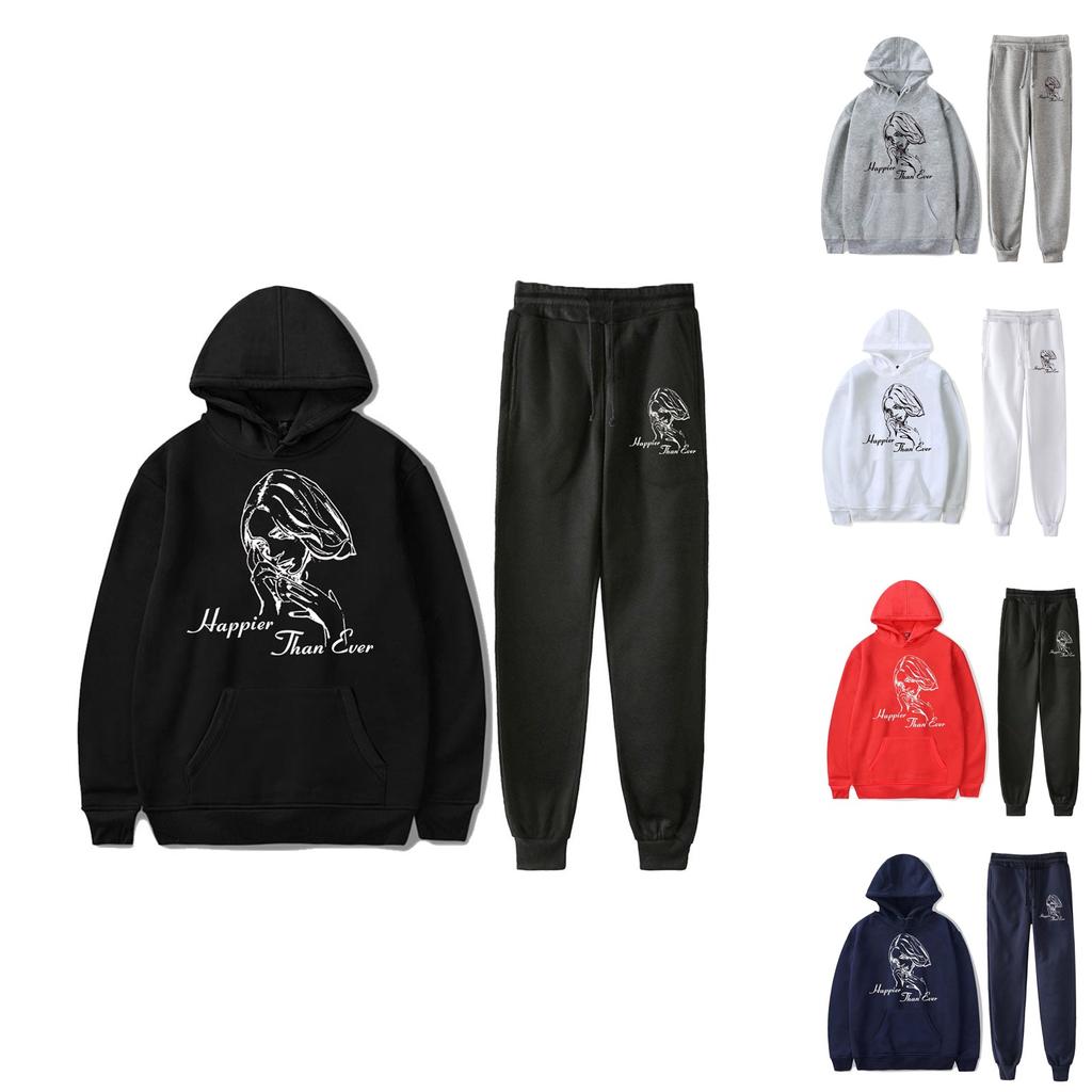Women's Hooded Sports Tracksuit Unisex Two-Piece Running Outfits Long Sleeve Pullover Hoodies Sweatshirt+Sweatpants Set