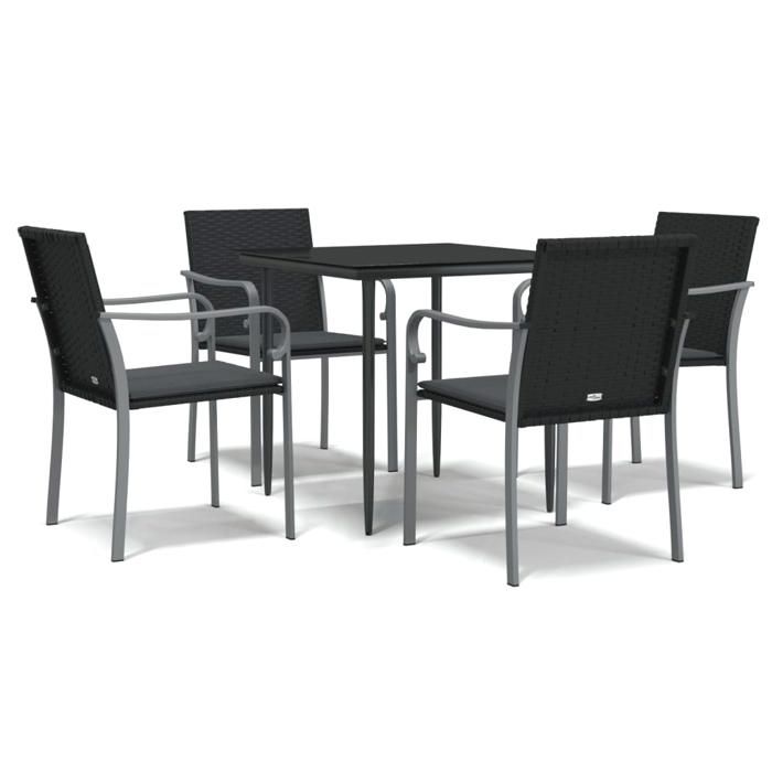 VidaXL Ensemble à Manger de Jardin avec Coussins 5 pcs, Chaises à Manger avec Accoudoirs, Ensemble de Meubles avec Table, 3186940