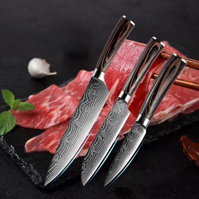 Conjunto de 3 peças de faca de chef japonesa de aço damasco faca de cozinha de aço inoxidável