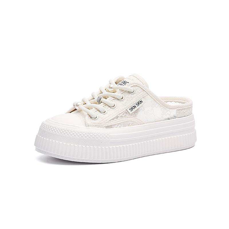 Platform white shoes women's summer new breathable half slippers women's versatile sports and leisure shoes