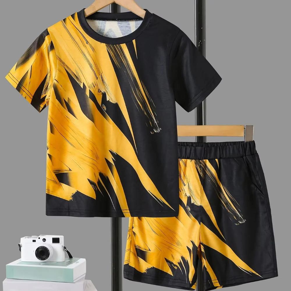 Europe and America Men's Set Summer Men's T-shirt and Shorts 2 Piece Set Outdoor Casual Men's and Women's Outfit