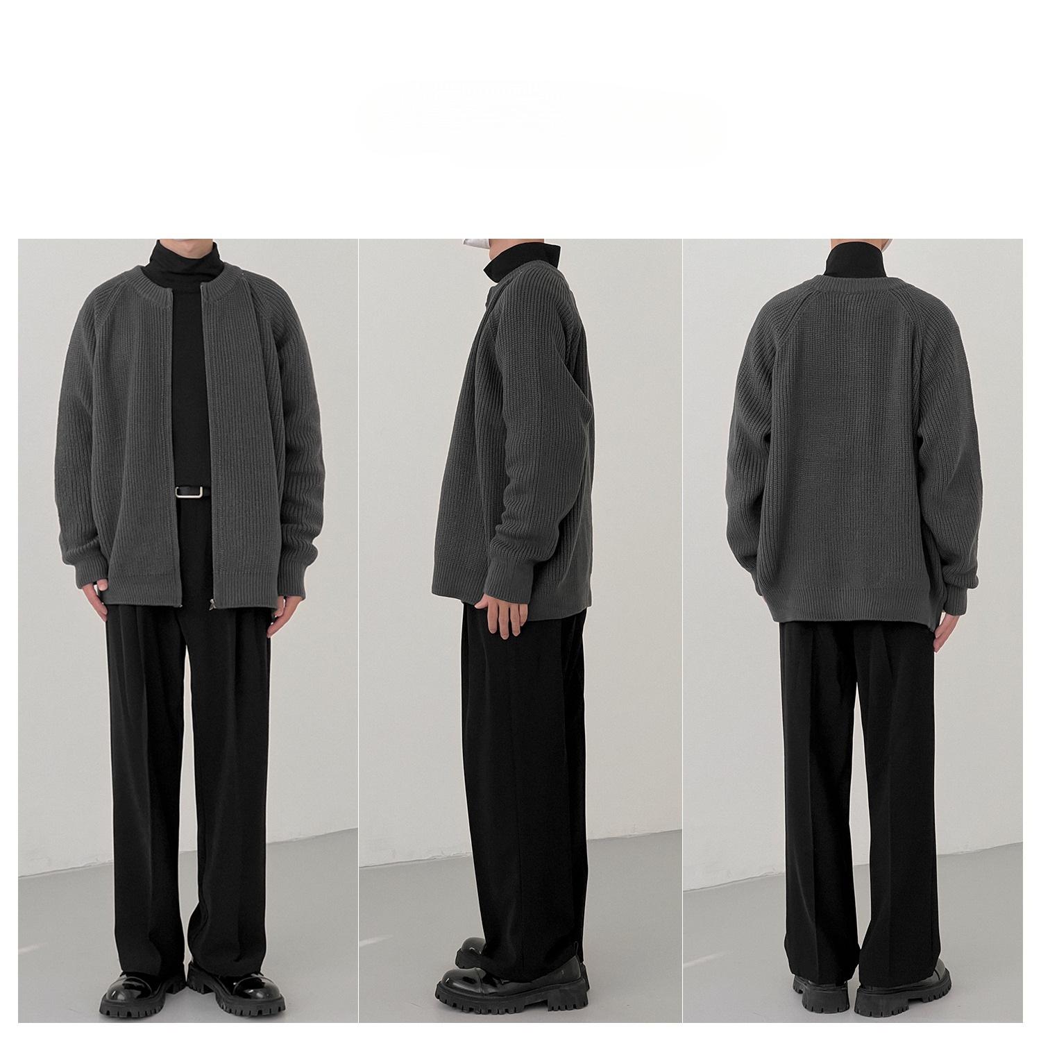 

Мужской кардиган на молнии в корейском стиле - Теплый, универсальный, однотонный вязаный свитер для осени и зимы Large серый