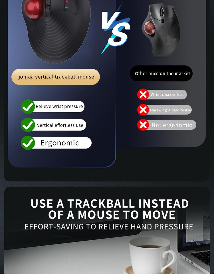 JOMAA Ergonomic Bluetooth Trackball Mouse for PS & CAD Drawing