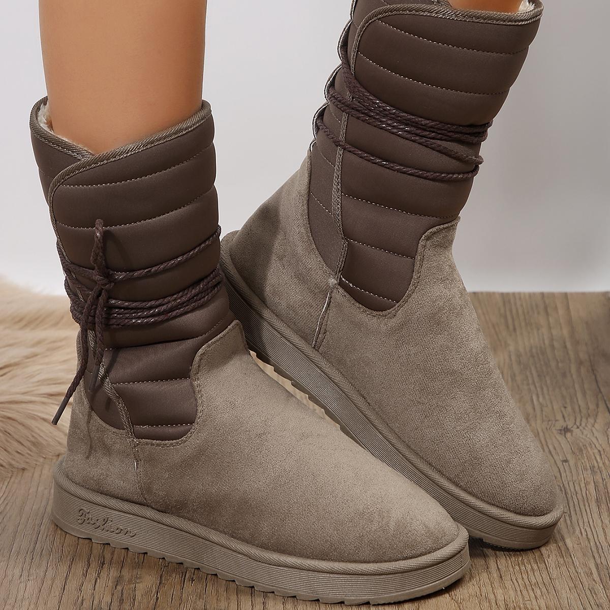 

2024 г. Ботинки на платформе до середины голени, женские зимние теплые замшевые сапоги для снега, плоские женские хлопковые ботинки на шнуровке 36