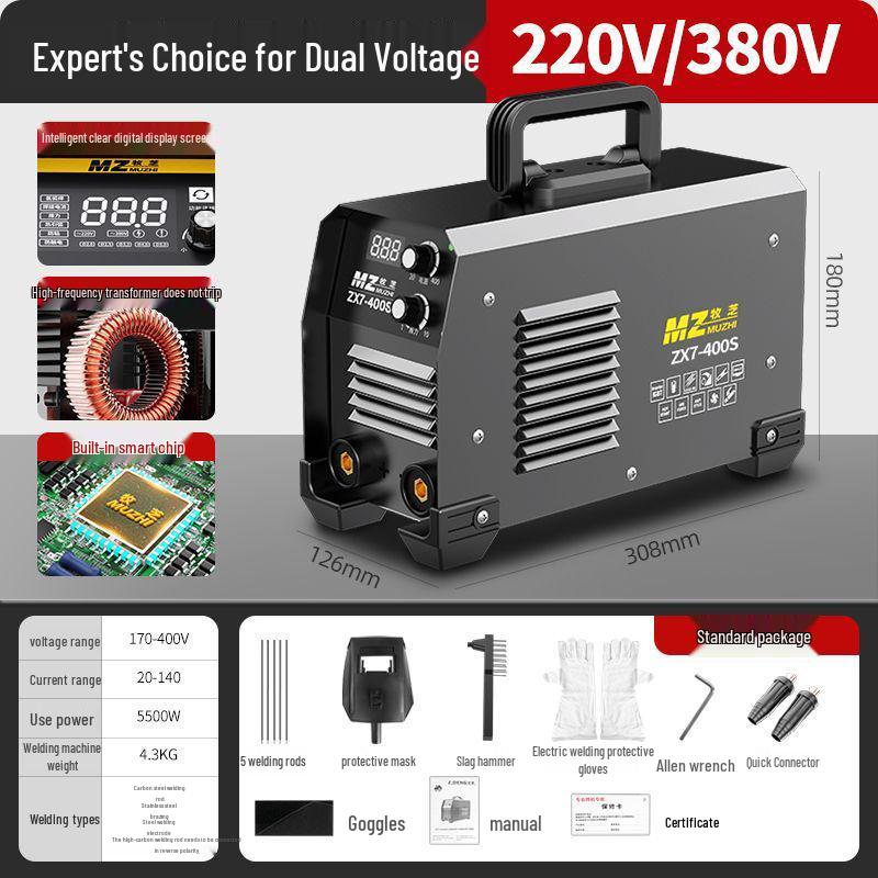 Dual Voltage 220V/380V German Electric Welder, 315A Full Copper, Portable DC Machine for Household and Construction Use.