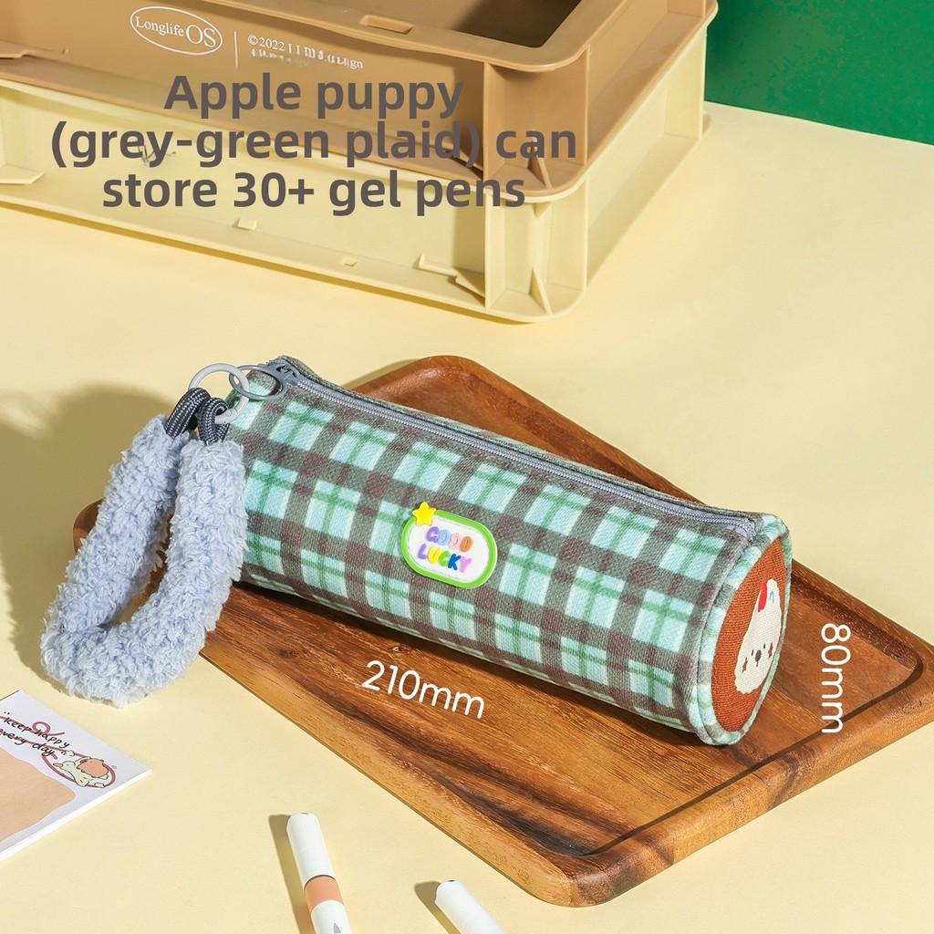 Cute Plush Handbag Stripe Cylindrical Pencil Case With Color Block Pattern For School Supplies