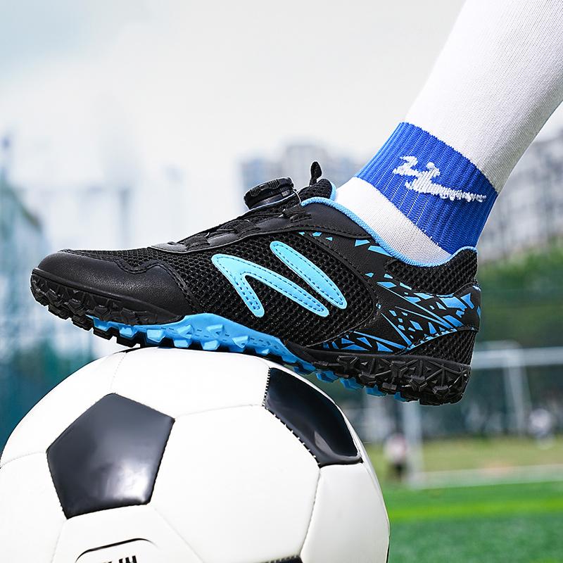 Kid's Football Shoes Are Lightweight Easy To Put On And Take Off with Rotating Buttons Rubber Soft Sole Breathable Mesh. They Are Also Training Shoes