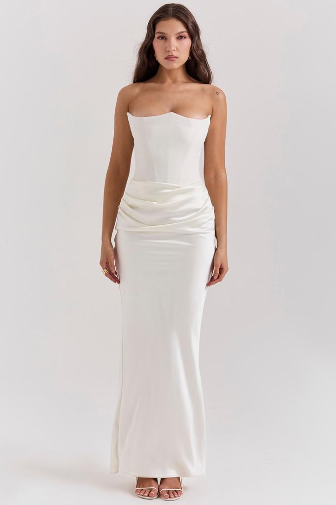 New red tube top fishbone sexy slim fishtail fishtail dress long solid color dress women