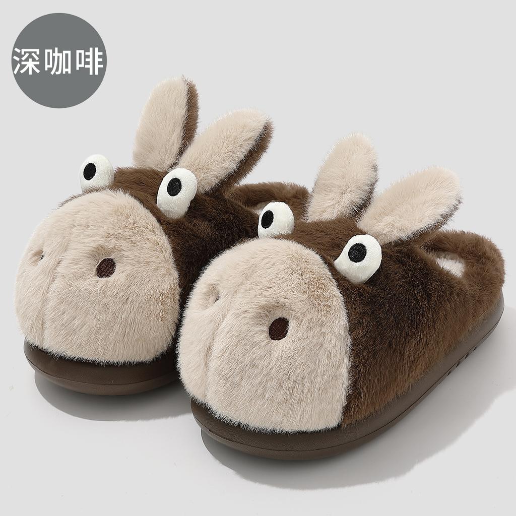 Cute Dumb Donkey Cotton Slippers Winter Couple Indoor Plush Warm Cartoon Bedroom Fluffy Slippers