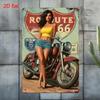 Vintage Metal Tin Sign American Route 66 Motorcycle Wall Art