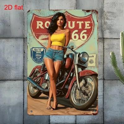 Plaque Métallique Vintage Route 66 Américaine Art Mural Moto