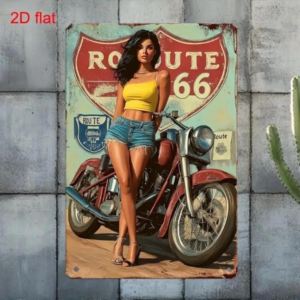 DORA Tin Sign Vintage Metal Tin Sign American Route Motorcycle Wall Art 20X30CM