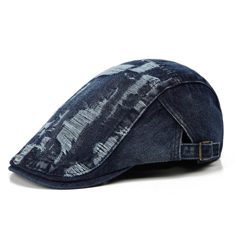 Washed Denim Forward Beret Hat For Women Visors Sun Protection Casual Vintage British Style Cap For Men Gift Latest Summer Blue