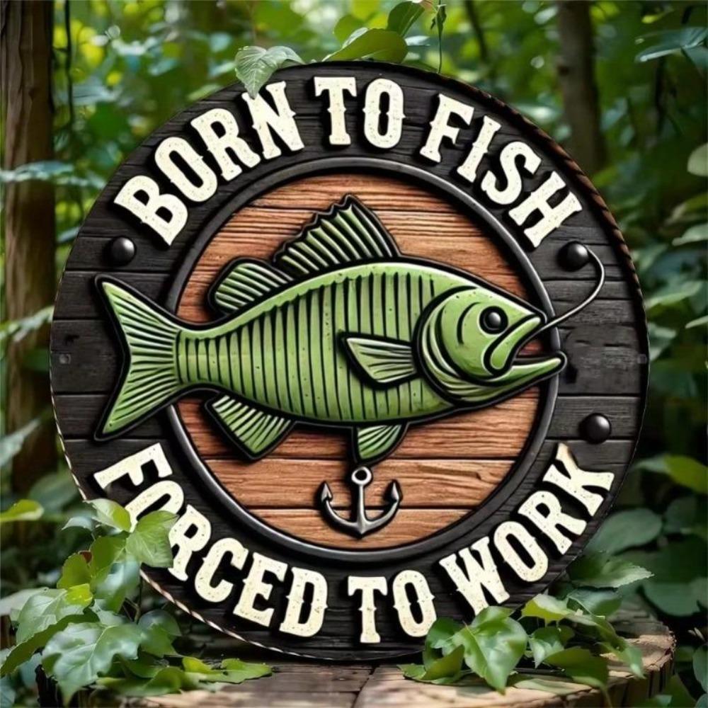 Fishing Tin Sign 8x8 Inch Bass Anchor Metal Wall Art Retro Decor for Anglers