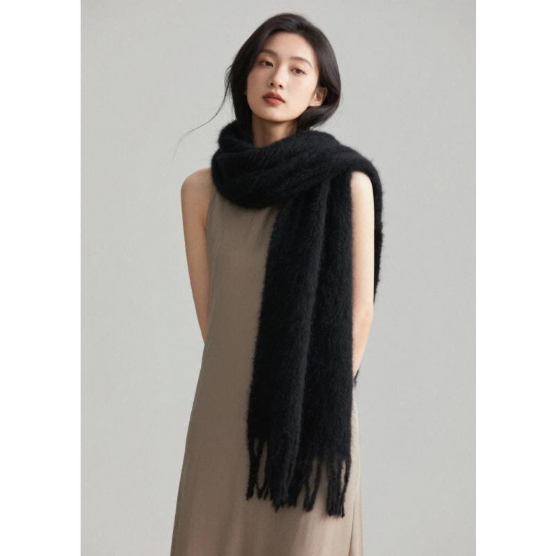 Women's Winter Imitation Cashmere Scarf - White Mohair Shawl Neck Warmer