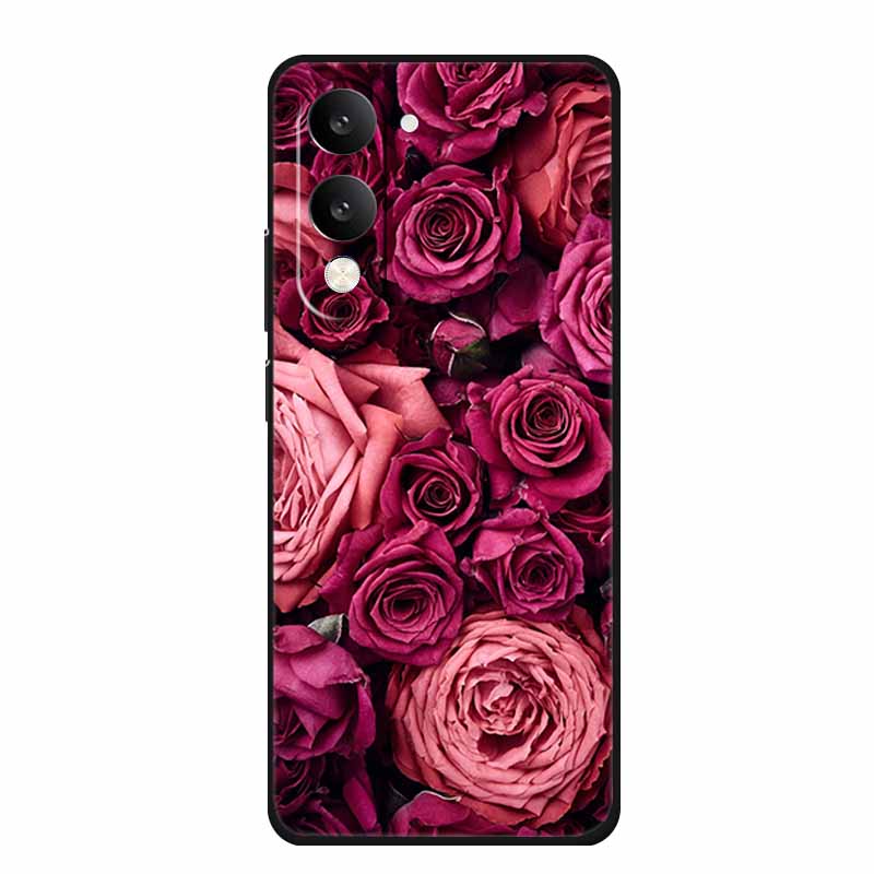 For Vivo Y29T Y29s Case Y 29 T S Coque Flowers Black Silicone Soft Back Cover For Vivo Y19s GT 5G iQOO Z10 Lite Phone Case Funda