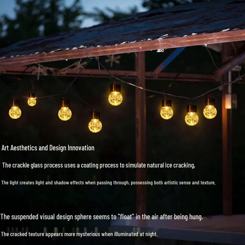 Solar LED Crackle Glass Ball Pendant Garden Light